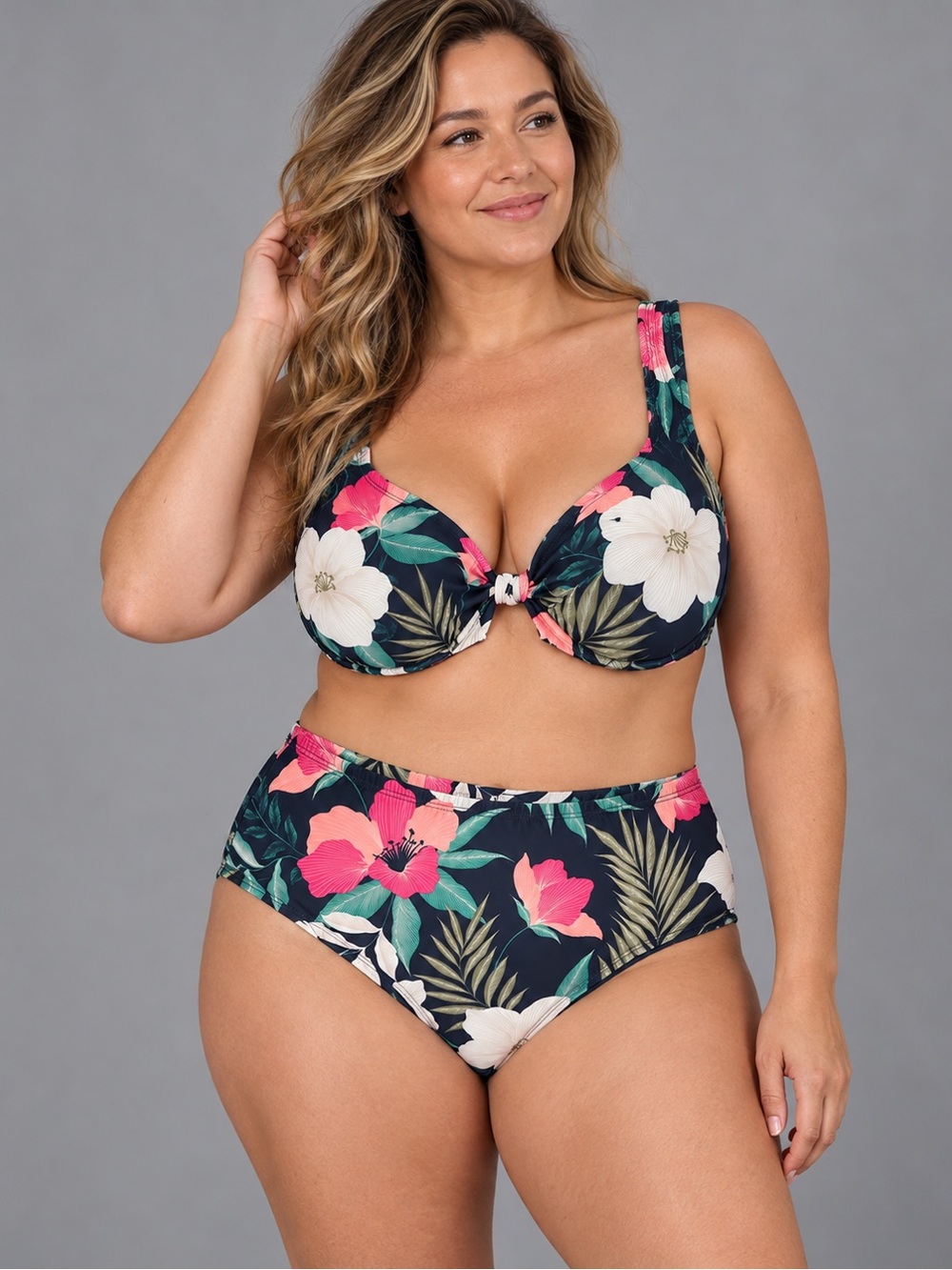 NWT Lane Bryant 38DDD Tropical Floral Underwire Bikini Swim Top Navy